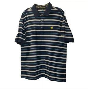 Masters Collection Golf Polo Shirt Men Lg Augusta Logo Striped Pima Cotton